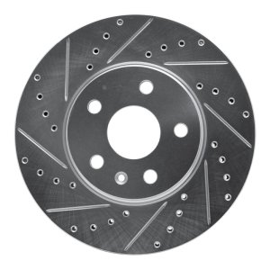 Cadillac CTS Brake Rotor (1) - Front Left - R1 Concepts - Drilled & Slotted - Silver - `08-`14